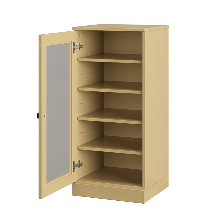 100% Solid Wood Narrow Frosted Glass Door Shoe Storage Cabinet with Adjustable Shelves, Space Saving Stackable Organizer, 16.5" W x 35.75" H