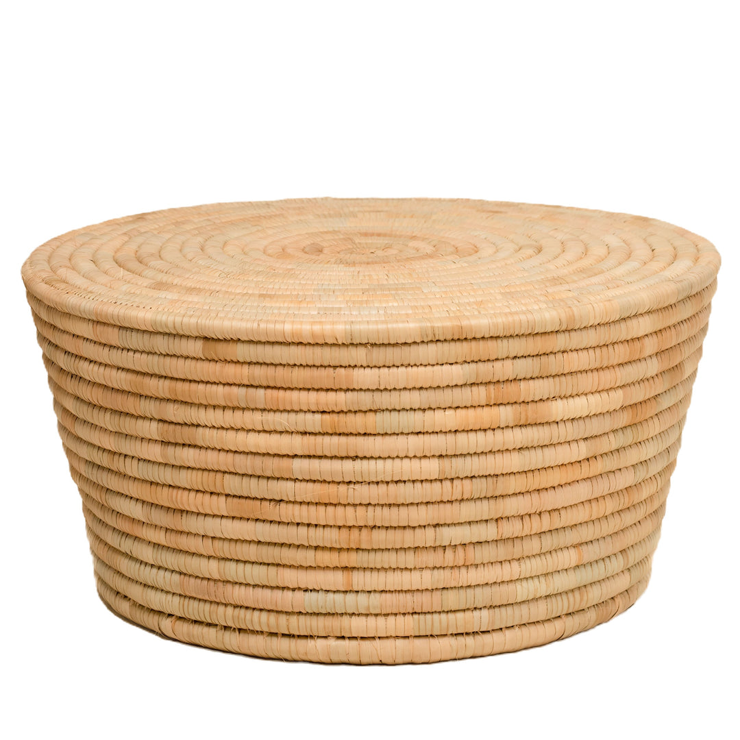 100% Handwoven Natural Rattan Round Indoor Coffee Table, Handcrafted Boho Farmhouse Accent Furniture – Authentic African Craftsmanship, Tables - Palace Imports