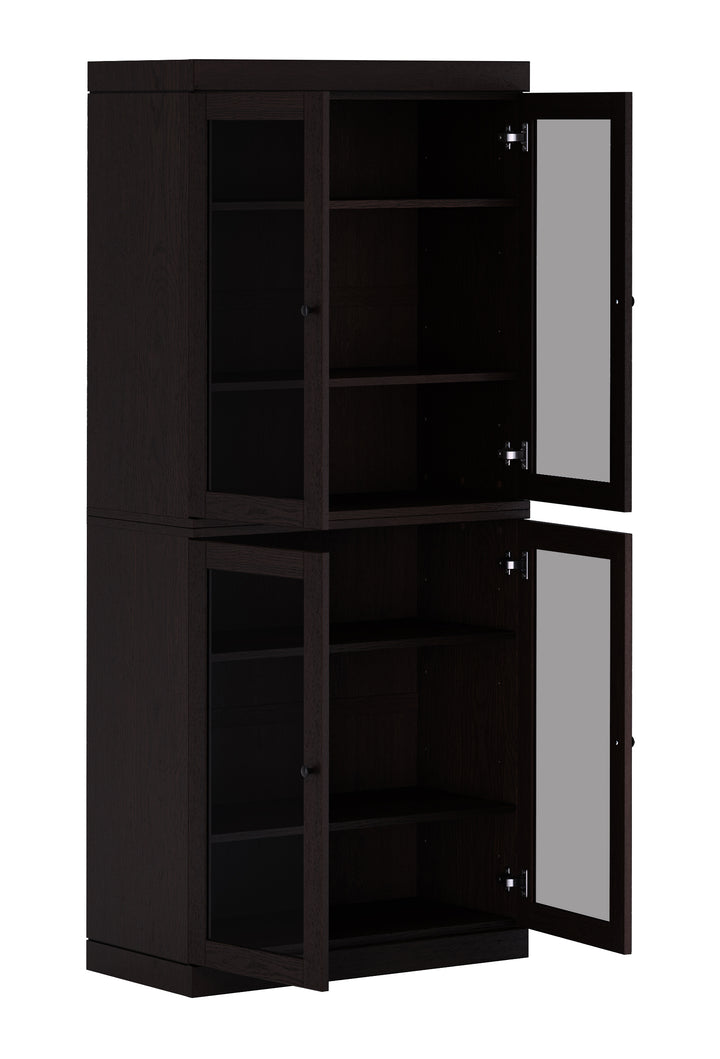 Premium 100% Solid European Oak Hardwood 6-Shelf Modular Bookcase with Tinted Glass Doors – 32" Wide, 71.5" Tall