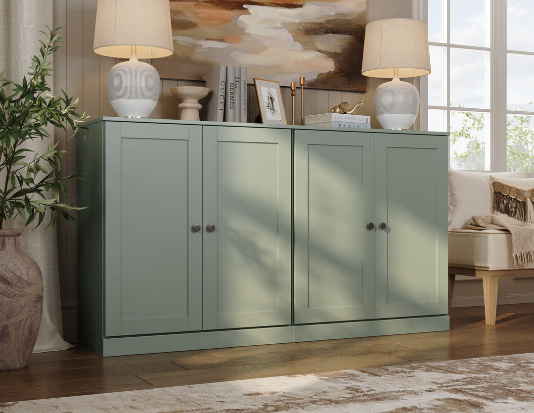 100% Solid Brazilian Pine Wood 64" Sideboard with Shaker Doors, 4-Drawers and Adjustable Shelves