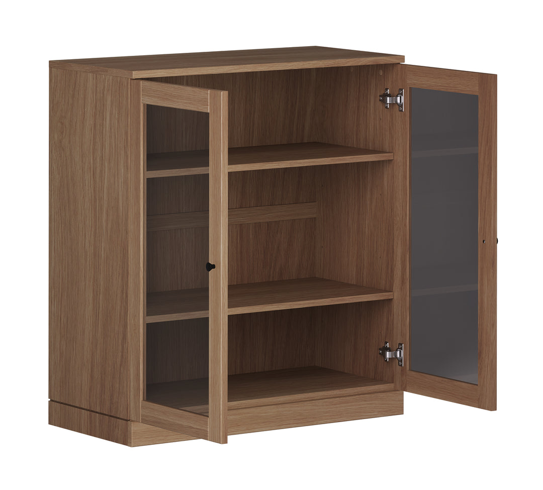 Premium 100% Solid European Oak Hardwood 3-Shelf Modular Bookcase with Tinted Glass Doors – 32" Wide, 35.75" Tall