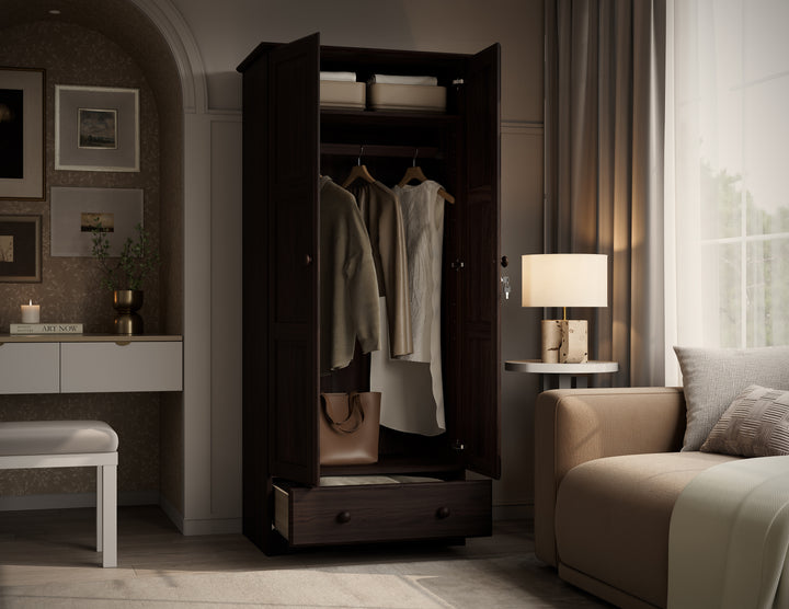100% Solid Wood 2-Door Wardrobe Armoire with Raised Panel Doors, Bedroom Closet Storage - Flexible Collection