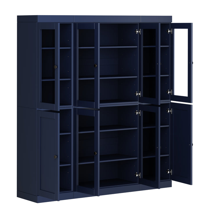 100% Solid Wood 65" China Pantry Cabinet, 6 Clear Glass, 2 Shaker Wood Doors