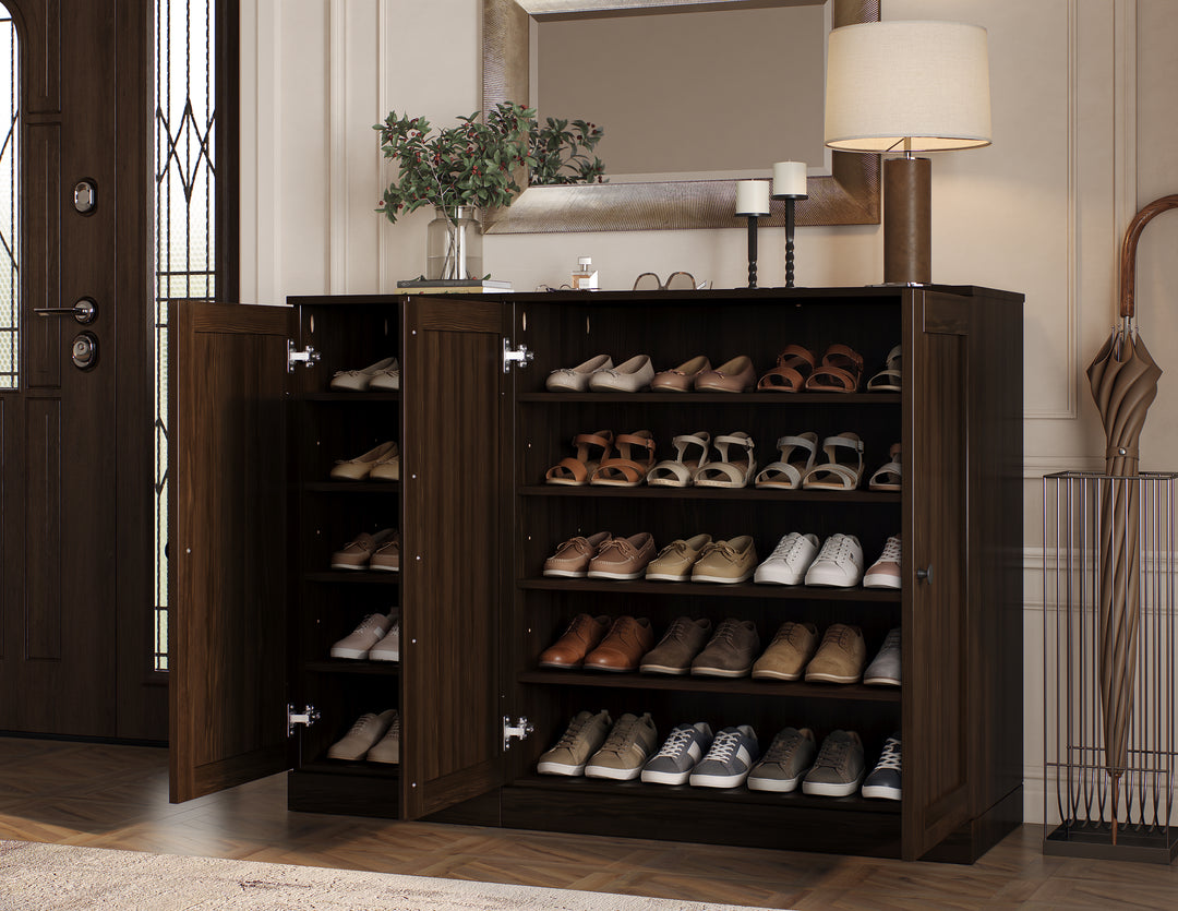100% Solid Wood Shoe Storage Cabinet with Shaker Doors, Adjustable Shelves, Space Saving Modular Entryway Organizer, 48.5" W x 35.75" H