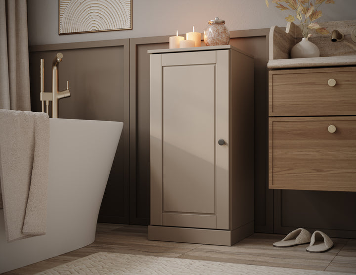 100% Solid Wood Bathroom Storage Cabinet, Raised Panel Door, 2 Drawers, Adjustable Shelves, 16.5" Wide, 35.75" Tall
