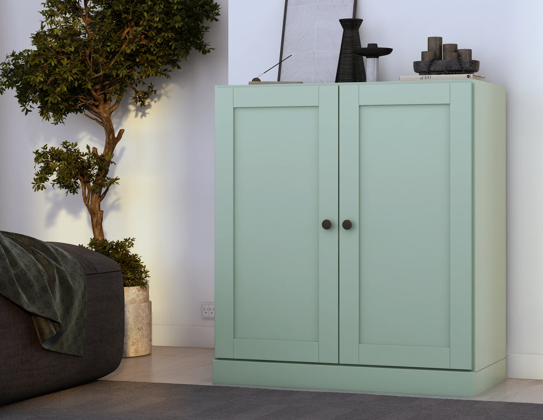 100% Solid Wood 3-Shelf 32" Bookcase, 2 Shaker Wood Doors, Adjustable Shelves