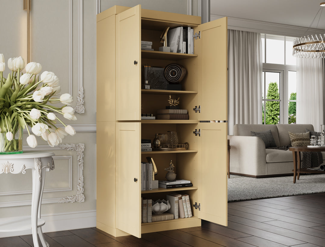 100% Solid Wood 6-Shelf 32" Bookcase, Shaker Wood Doors, Adjustable Shelves