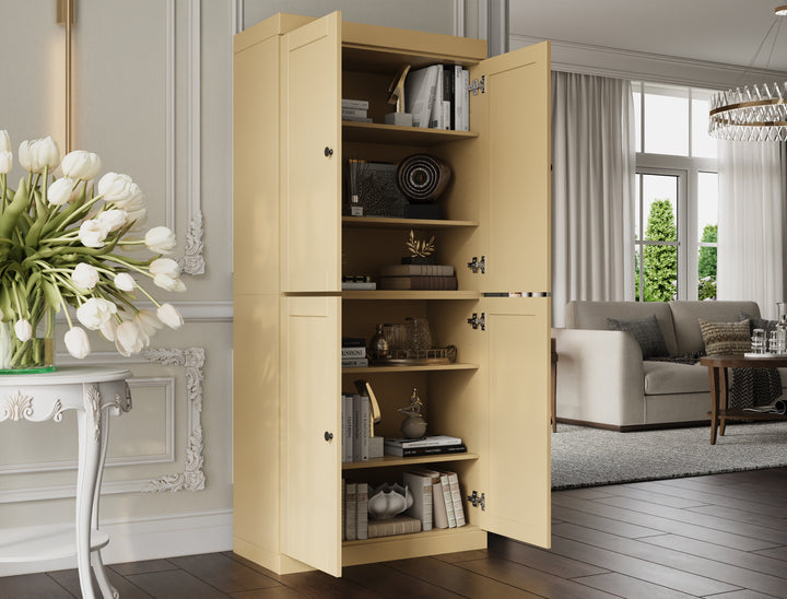 100% Solid Wood 6-Shelf 32" Bookcase, Shaker Wood Doors, Adjustable Shelves