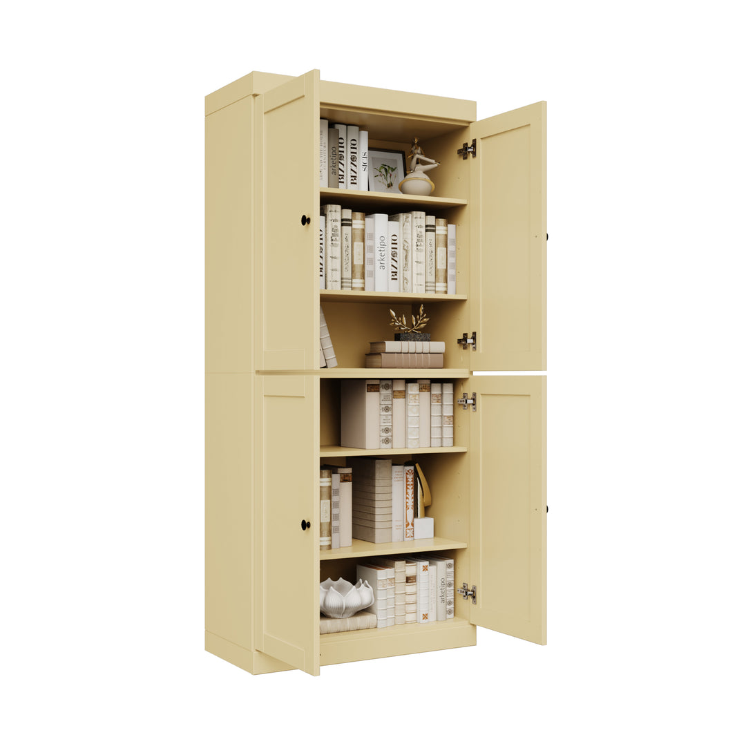 100% Solid Wood 6-Shelf 32" Bookcase, Shaker Wood Doors, Adjustable Shelves