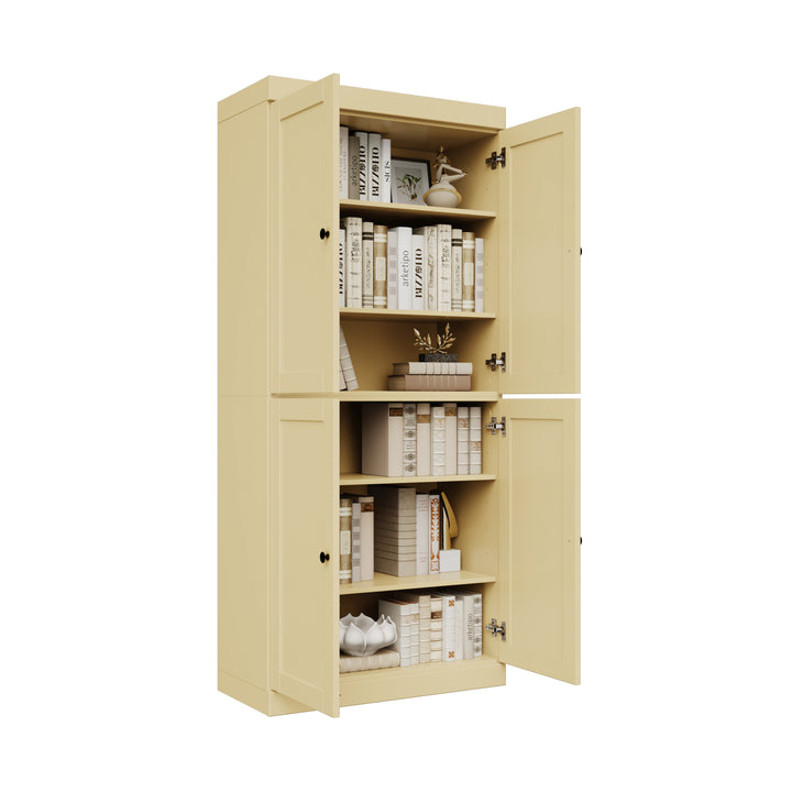 100% Solid Wood 6-Shelf 32" Bookcase, Shaker Wood Doors, Adjustable Shelves