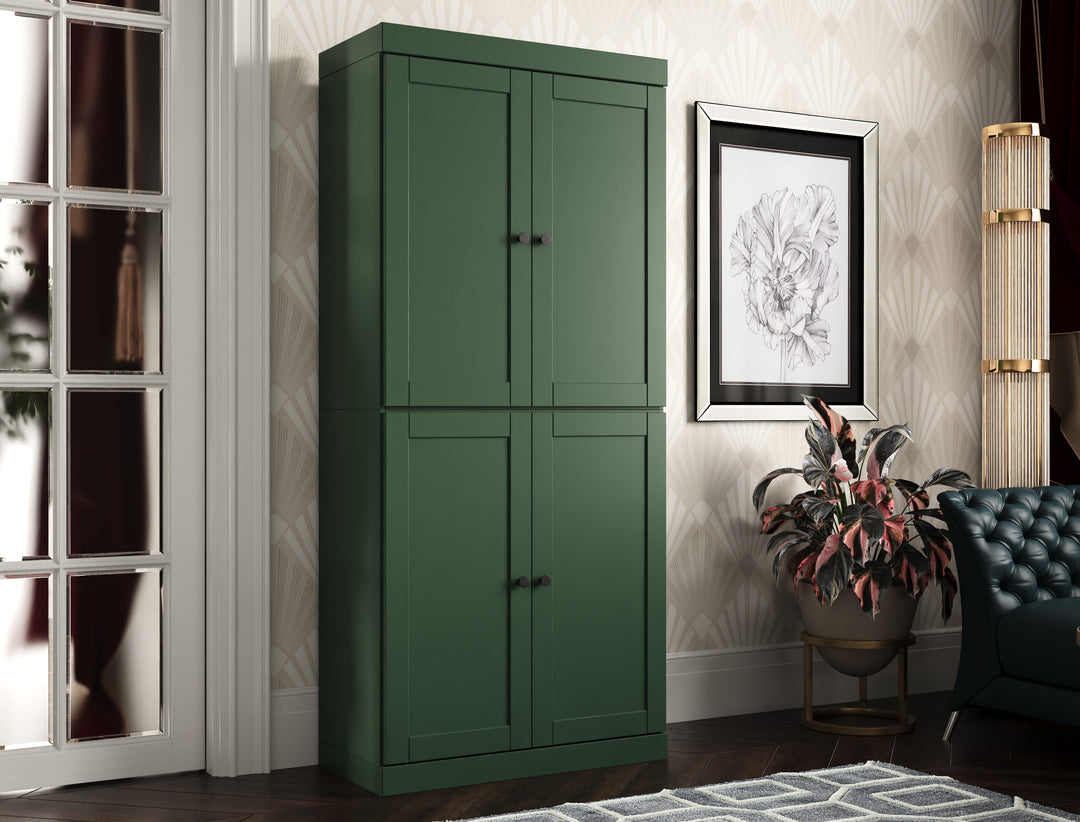 100% Solid Wood 6-Shelf 32" Bookcase, Shaker Wood Doors, Adjustable Shelves