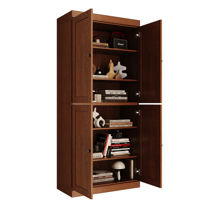 100% Solid Wood 6-Shelf 32" Bookcase, Shaker Wood Doors, Adjustable Shelves