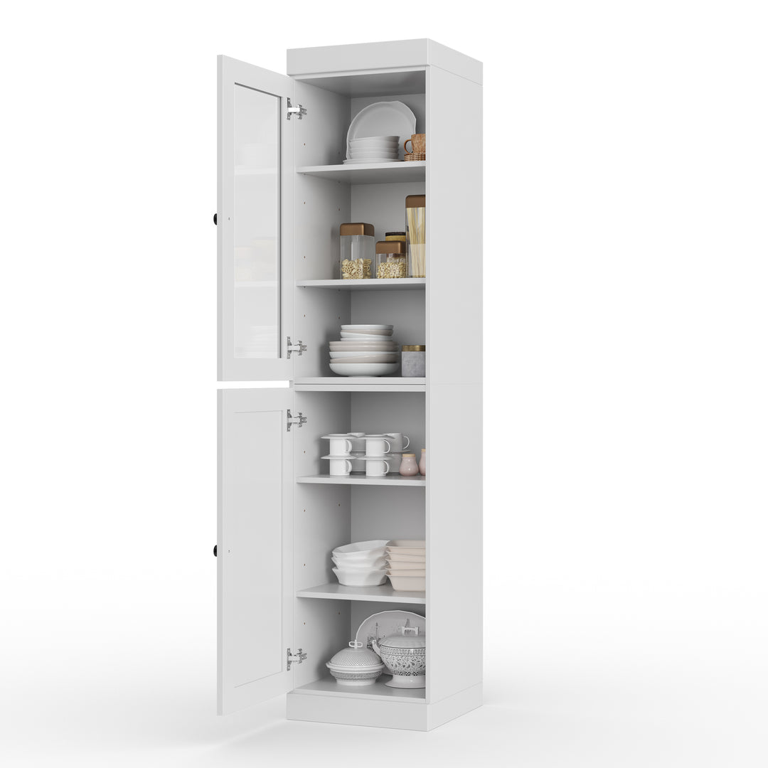 100% Solid Wood 16.5" Pantry Cabinet, 1 Clear Glass, 1 Shaker Wood Door