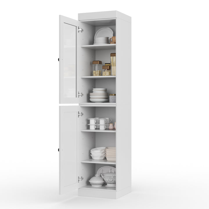 100% Solid Wood 16.5" Pantry Cabinet, 1 Clear Glass, 1 Shaker Wood Door