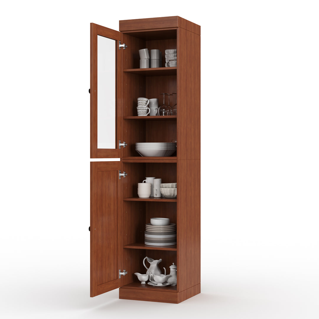 100% Solid Wood 16.5" Pantry Cabinet, 1 Clear Glass, 1 Shaker Wood Door