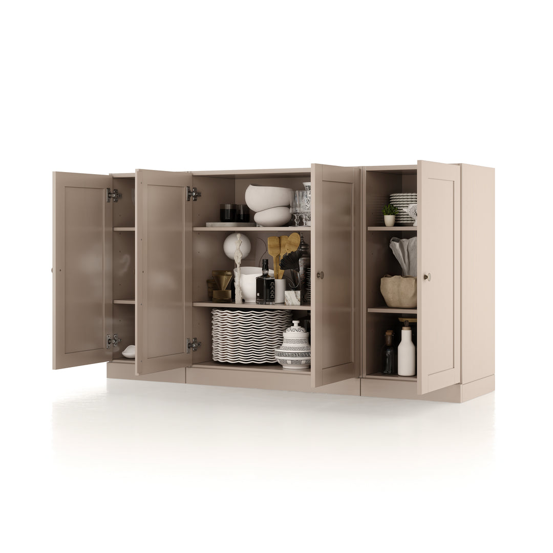 100% Solid Brazilian Pine Wood Sideboard, Shaker Doors, Adjustable Shelves, 65" Wide, 35.75" Tall