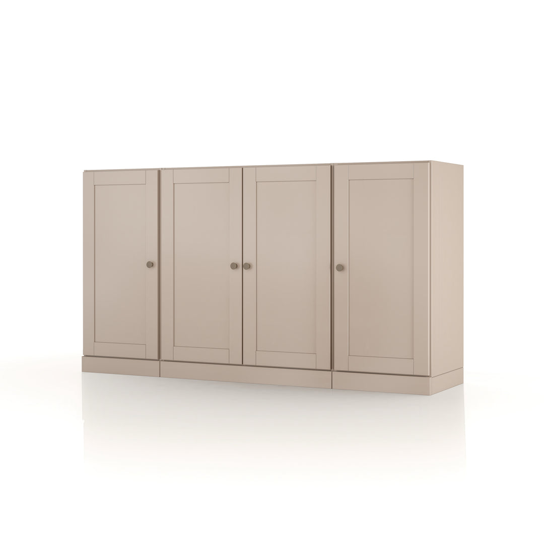 100% Solid Brazilian Pine Wood Sideboard, Shaker Doors, Adjustable Shelves, 65" Wide, 35.75" Tall