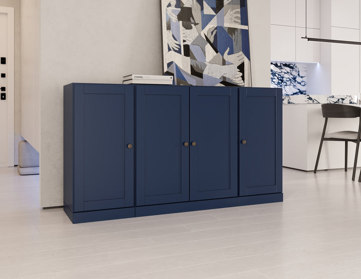 100% Solid Brazilian Pine Wood Sideboard, Shaker Doors, Adjustable Shelves, 65" Wide, 35.75" Tall