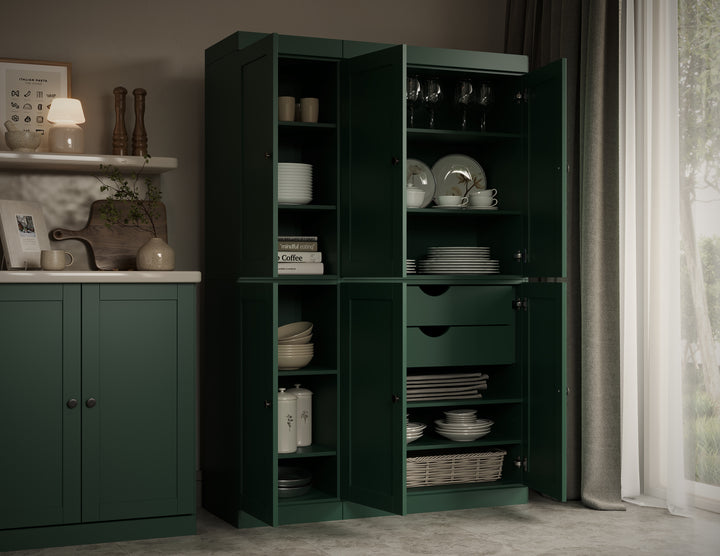 100% Solid Wood 48.5" Pantry Cabinet, Shaker Wood Doors, 2-Drawers