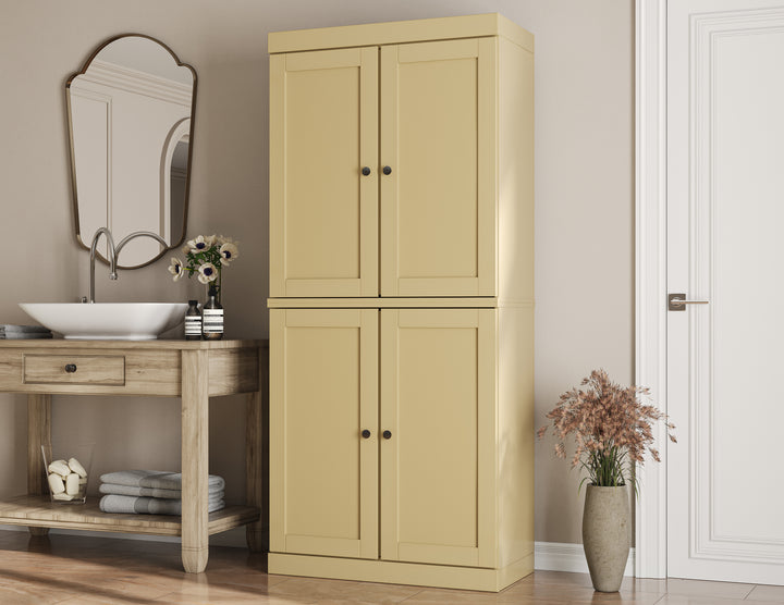 100% Solid Wood Tall Freestanding Modular Bathroom Linen Storage Cabinet with Shaker Doors, 2 Drawers, Adjustable Shelves, 32" W x 71.5" H
