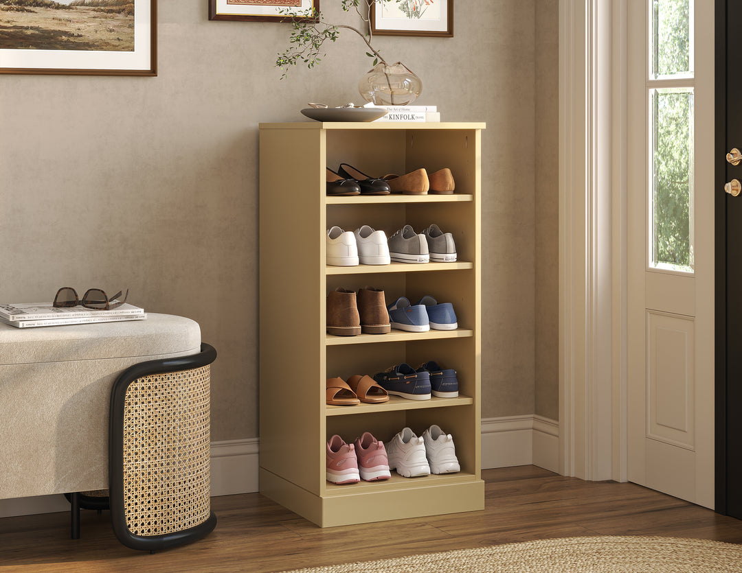100% Solid Wood Narrow Open Shoe Storage Cabinet with Adjustable Shelves, Space Saving Stackable Organizer, 16.5" W x 35.75" H