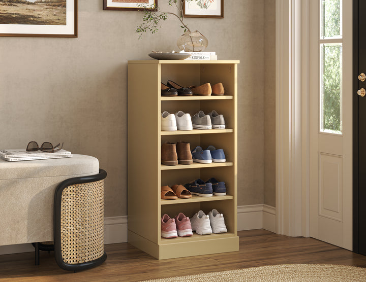 100% Solid Wood Narrow Open Shoe Storage Cabinet with Adjustable Shelves, Space Saving Stackable Organizer, 16.5" W x 35.75" H