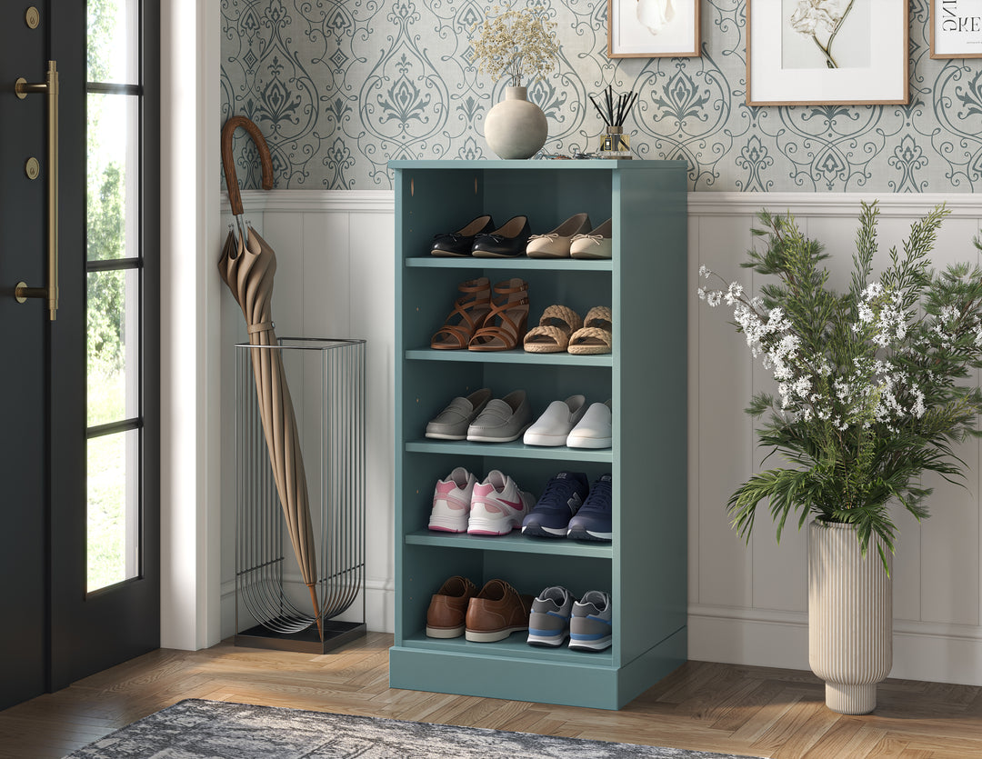 100% Solid Wood Narrow Open Shoe Storage Cabinet with Adjustable Shelves, Space Saving Stackable Organizer, 16.5" W x 35.75" H
