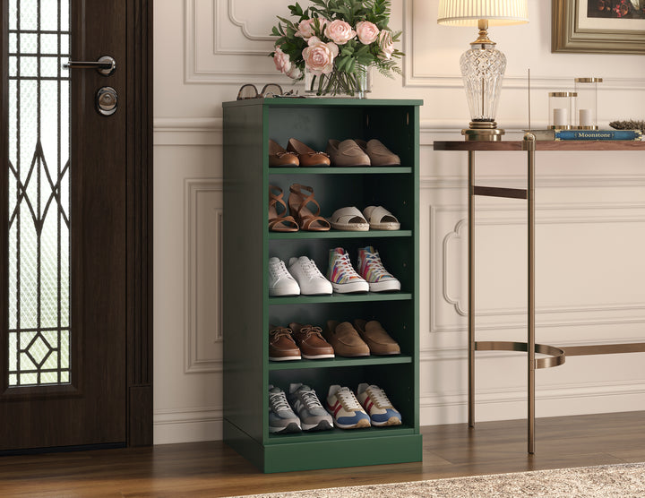100% Solid Wood Narrow Open Shoe Storage Cabinet with Adjustable Shelves, Space Saving Stackable Organizer, 16.5" W x 35.75" H