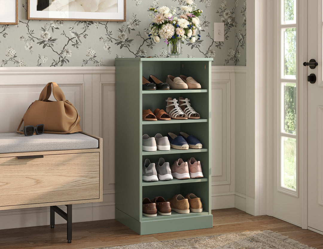 100% Solid Wood Narrow Open Shoe Storage Cabinet with Adjustable Shelves, Space Saving Stackable Organizer, 16.5" W x 35.75" H