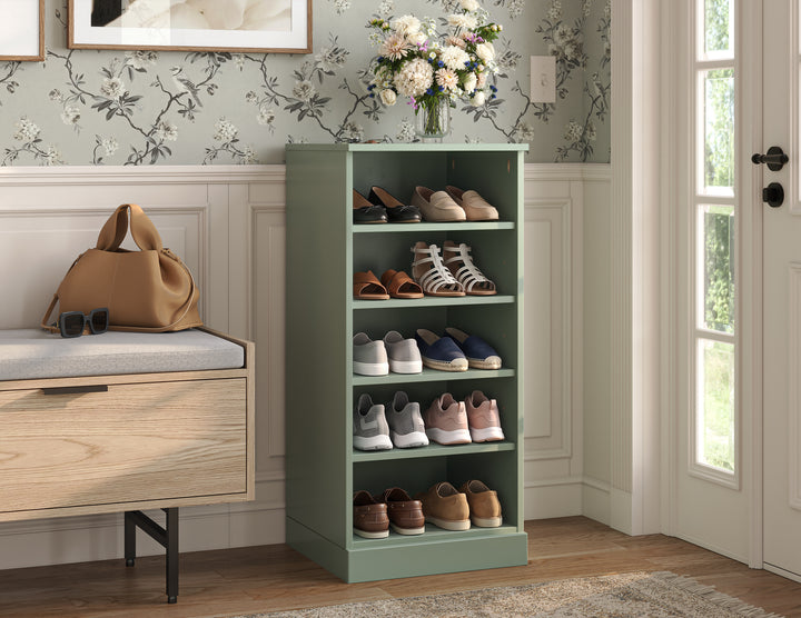100% Solid Wood Narrow Open Shoe Storage Cabinet with Adjustable Shelves, Space Saving Stackable Organizer, 16.5" W x 35.75" H