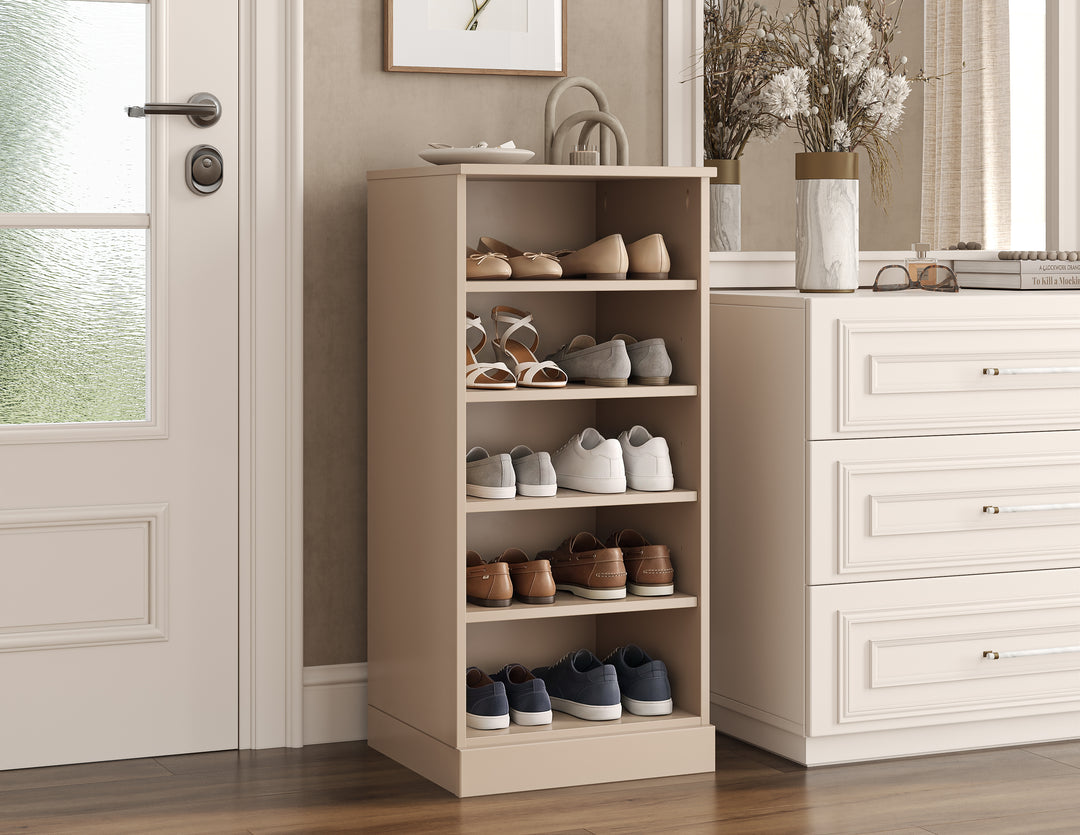 100% Solid Wood Narrow Open Shoe Storage Cabinet with Adjustable Shelves, Space Saving Stackable Organizer, 16.5" W x 35.75" H