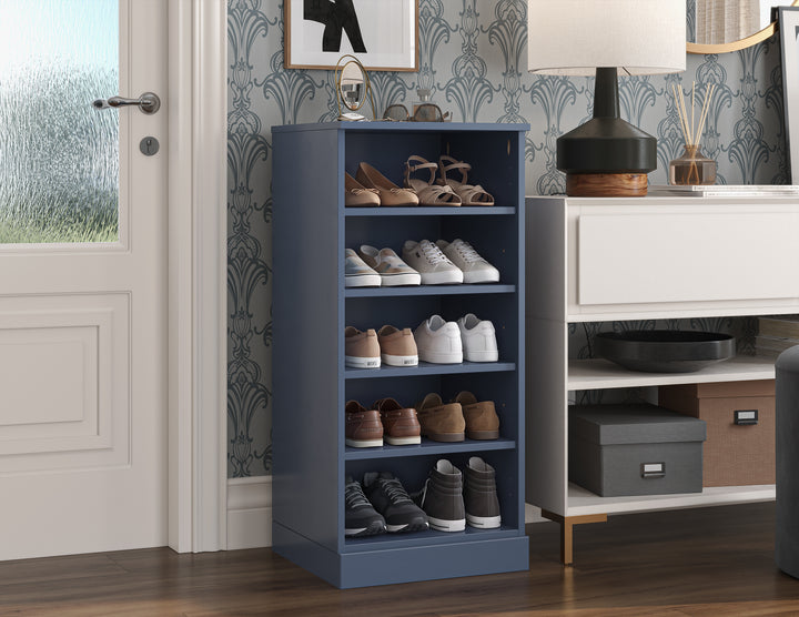 100% Solid Wood Narrow Open Shoe Storage Cabinet with Adjustable Shelves, Space Saving Stackable Organizer, 16.5" W x 35.75" H