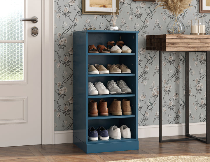 100% Solid Wood Narrow Open Shoe Storage Cabinet with Adjustable Shelves, Space Saving Stackable Organizer, 16.5" W x 35.75" H