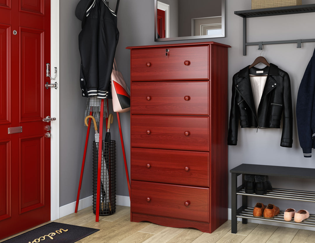 100% Solid Wood 5-Jumbo Drawer Chest with Lock