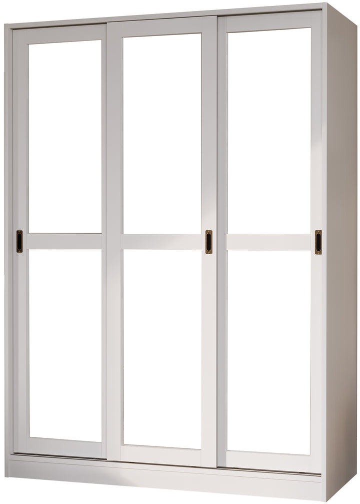 100% Solid Wood 3-Sliding Door Wardrobe Armoire with Mirrored Doors