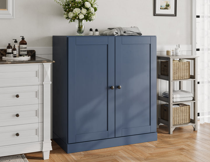 100% Solid Brazilian Pine Wood Bathroom Storage Cabinet, Raised Panel Doors, Adjustable Shelves, 32" Wide, 35.75" Tall