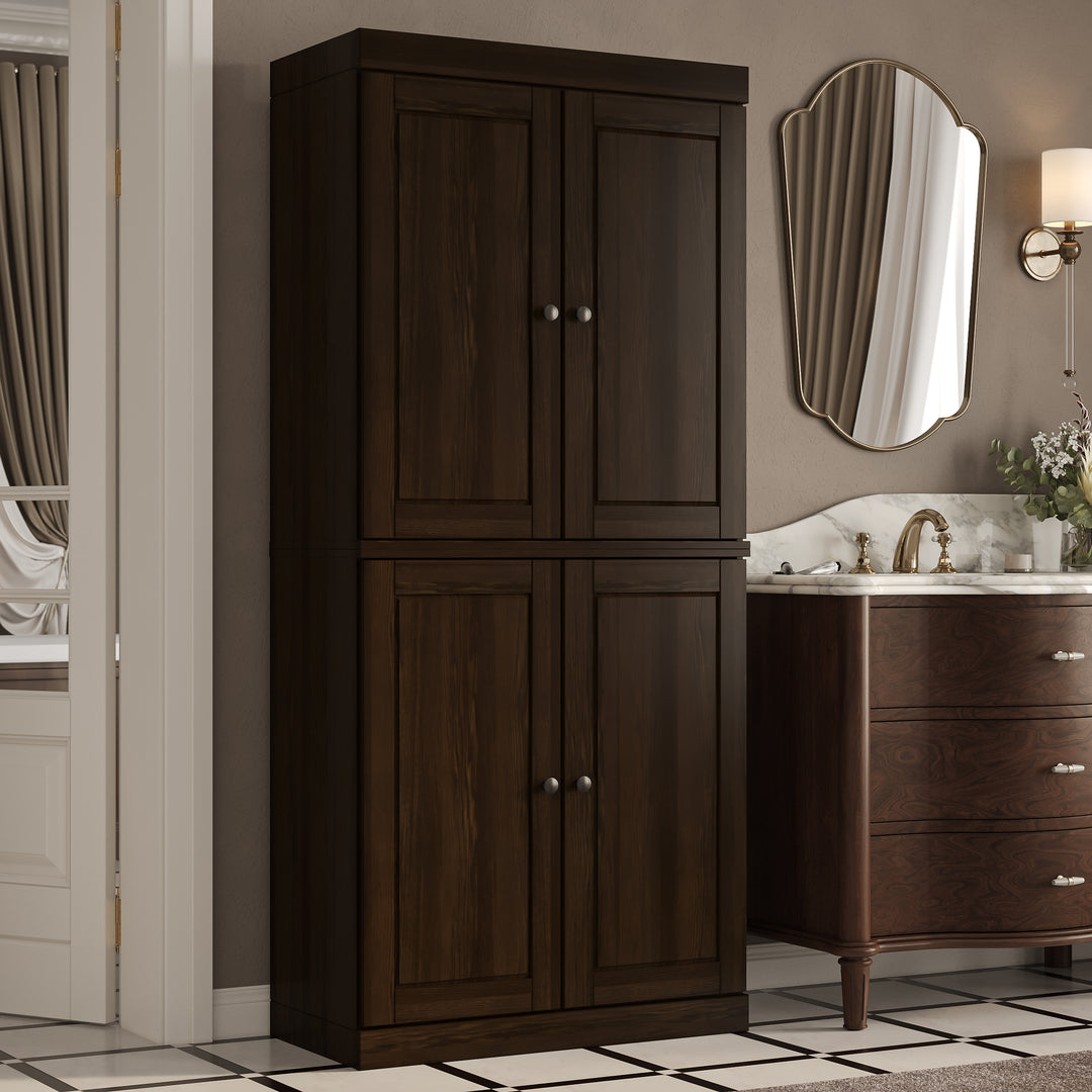 100% Solid Wood Tall Freestanding Modular Bathroom Linen Storage Cabinet for Laundry Room with Raised Panel Doors, Adjustable Shelves, 32" W x 71.5" H