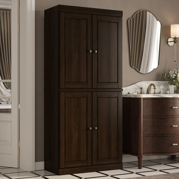 100% Solid Wood Tall Freestanding Modular Bathroom Linen Storage Cabinet for Laundry Room with Raised Panel Doors, Adjustable Shelves, 32" W x 71.5" H