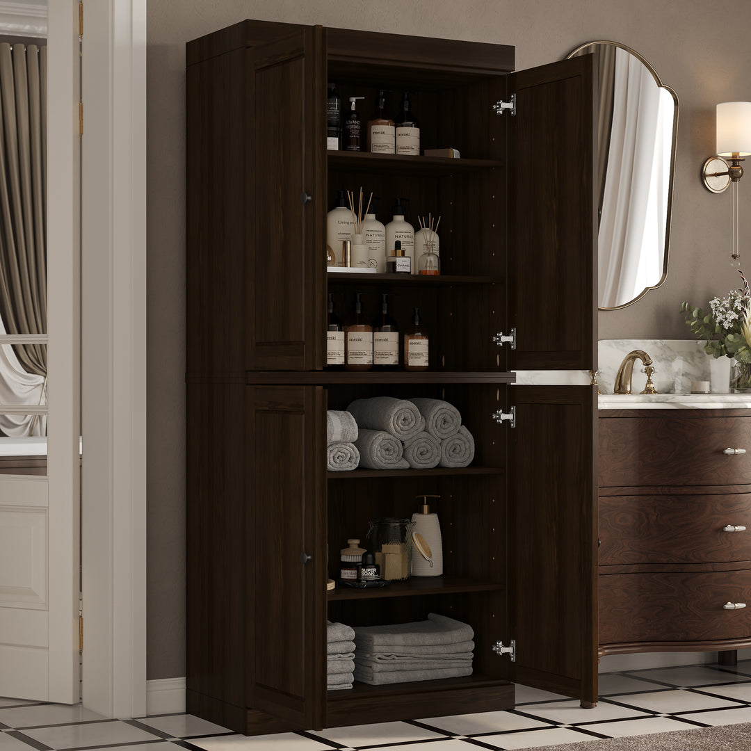 100% Solid Wood Tall Freestanding Modular Bathroom Linen Storage Cabinet for Laundry Room with Raised Panel Doors, Adjustable Shelves, 32" W x 71.5" H