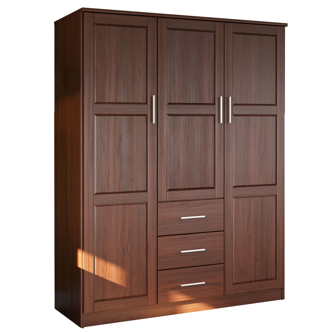100% Solid Wood Cosmo 3-Door Wardrobe Armoire with Solid Wood Doors