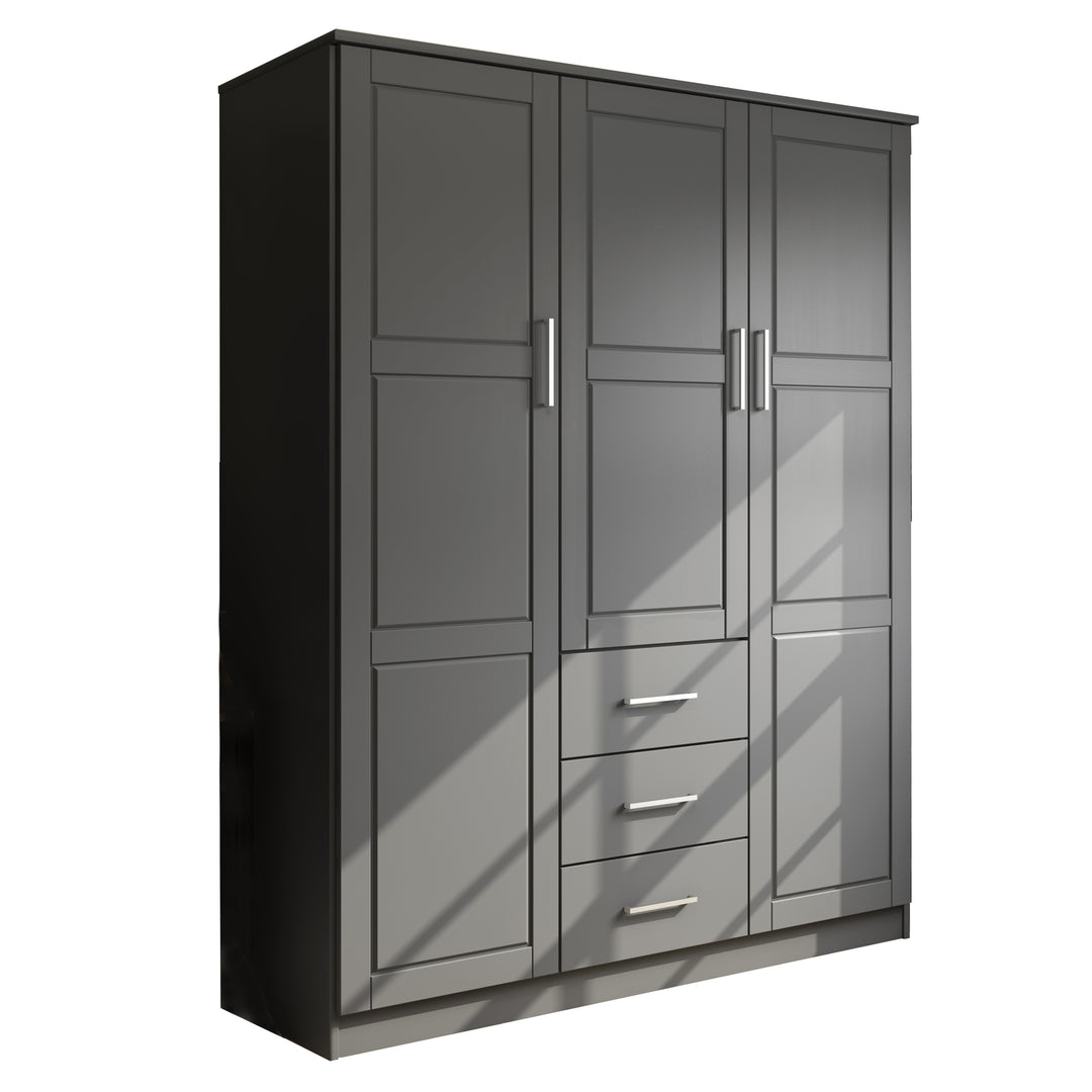 100% Solid Wood Cosmo 3-Door Wardrobe Armoire with Solid Wood Doors