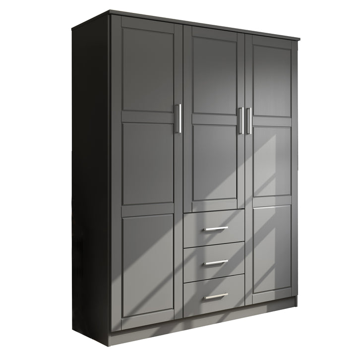 100% Solid Wood Cosmo 3-Door Wardrobe Armoire with Solid Wood Doors