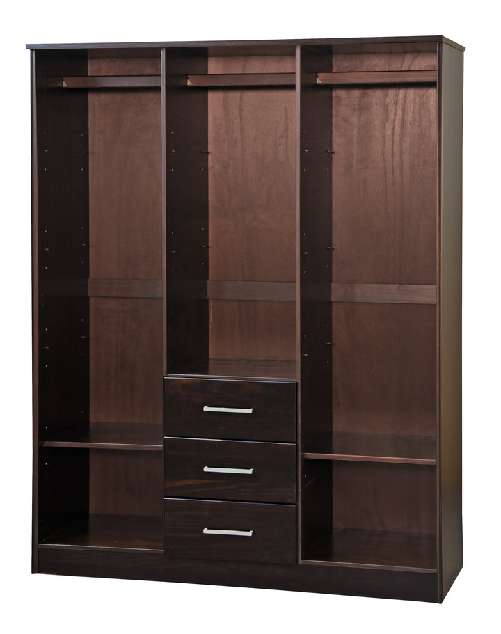 100% Solid Wood Cosmo 3-Door Wardrobe Armoire with Solid Wood Doors