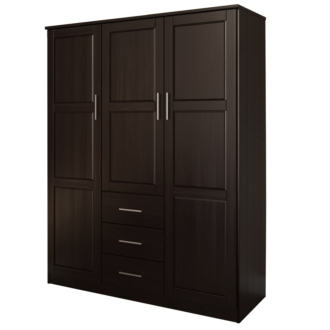 100% Solid Wood Cosmo 3-Door Wardrobe Armoire with Solid Wood Doors