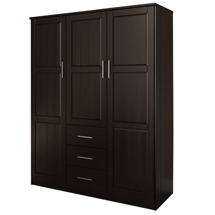 100% Solid Wood Cosmo 3-Door Wardrobe Armoire with Solid Wood Doors