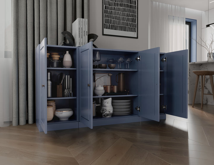 100% Solid Wood 65" Sideboard Cabinet, 4 Raised Panel Wood Doors, Adjustable Shelves