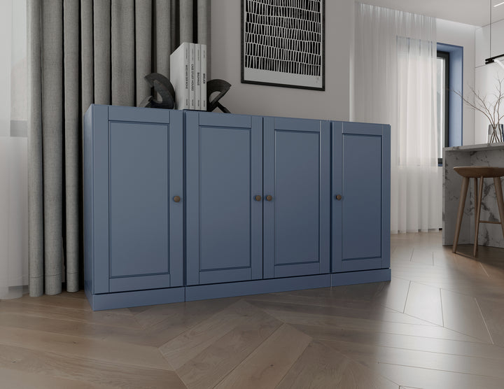 100% Solid Wood 65" Sideboard Cabinet, 4 Raised Panel Wood Doors, Adjustable Shelves