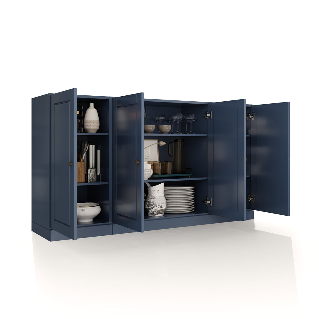 100% Solid Wood 65" Sideboard Cabinet, 4 Raised Panel Wood Doors, Adjustable Shelves