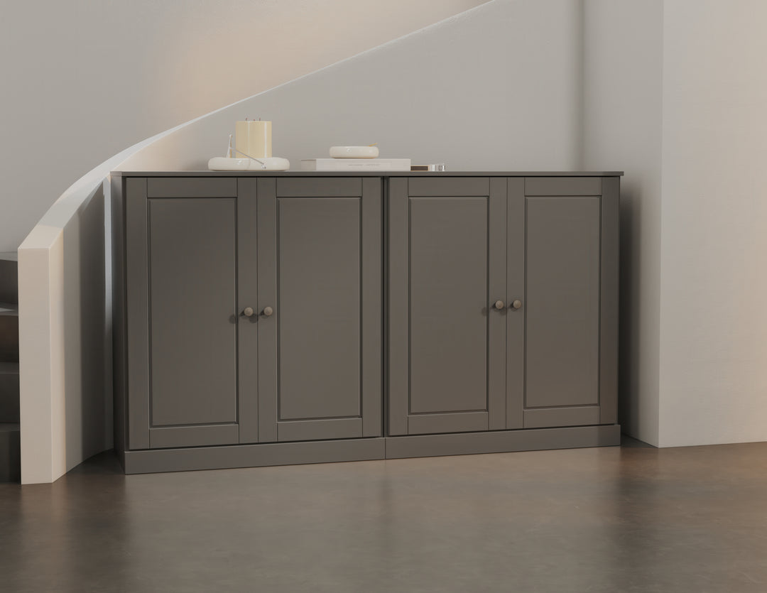 100% Solid Wood 64" Sideboard, Raised Panel Wood Doors, 4 Drawers, Adjustable Shelves