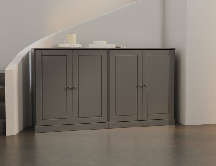 100% Solid Wood 64" Sideboard, Raised Panel Wood Doors, 4 Drawers, Adjustable Shelves